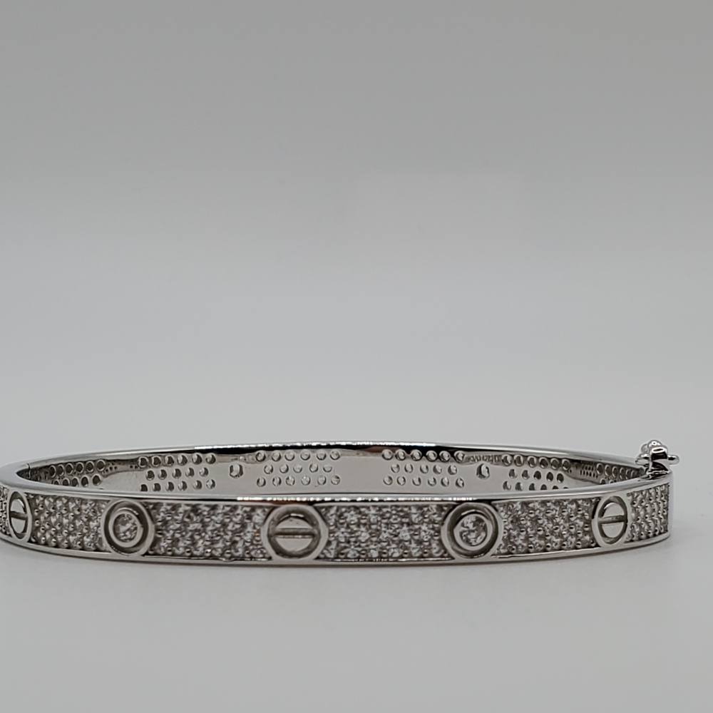 925 Sterling Silver Screw Bracelet CZ Stones With Rhodium
